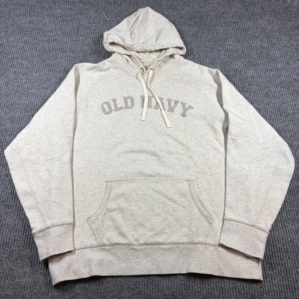Vintage Old Navy Hoodie Men's XL Gray‎ Heather Spellout Raglan Sleeve Y2K